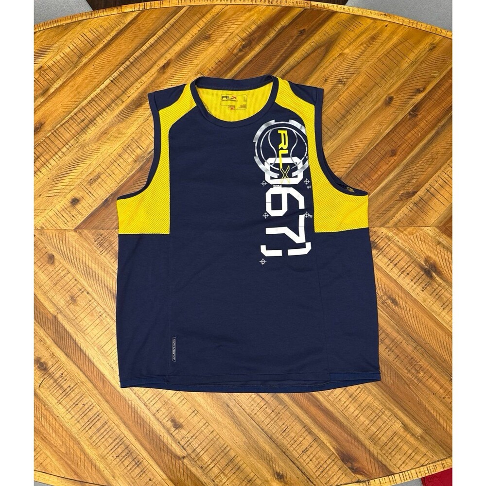 Vintage Ralph Lauren RLX 067 Performance Tank Top Mens Large Navy Yellow Y2K